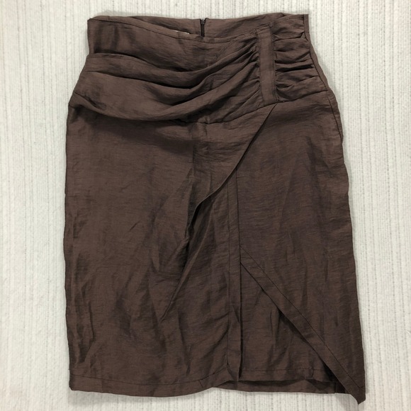 Alma Mater Ruched Tulip Skirt Made in Italy High Waist Party Cocktail Brown XXXL - Picture 1 of 9